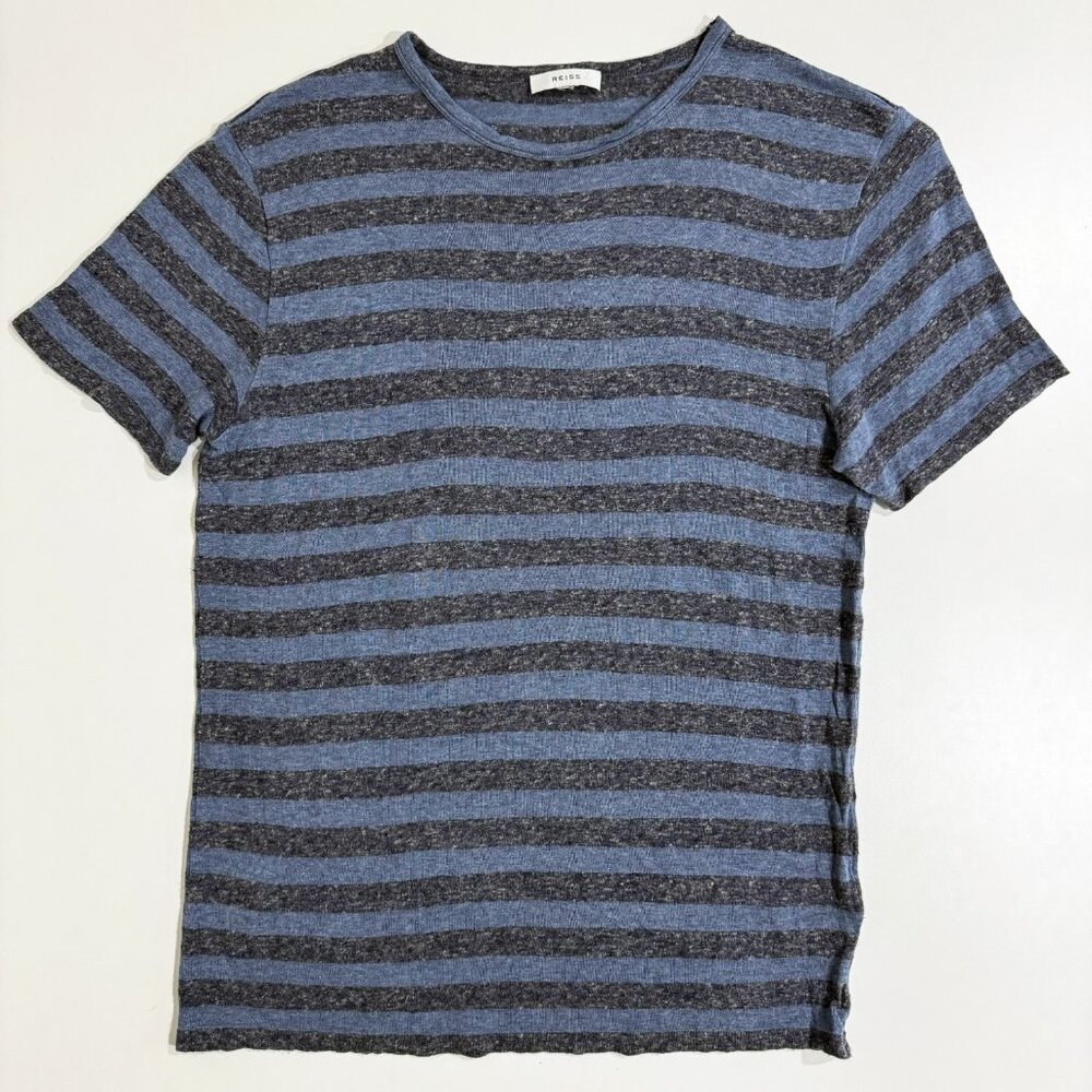 Reiss Mens Viscose Linen Blend Short Sleeve Striped T-shirt Size S (Flaw)